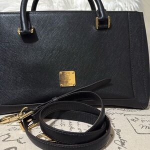 Large leather MCM double satchel handbag